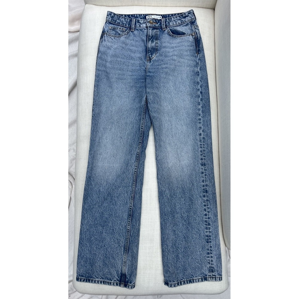Zara Jeans Womens Size 4 Blue High Rise Wide Leg Medium Wash